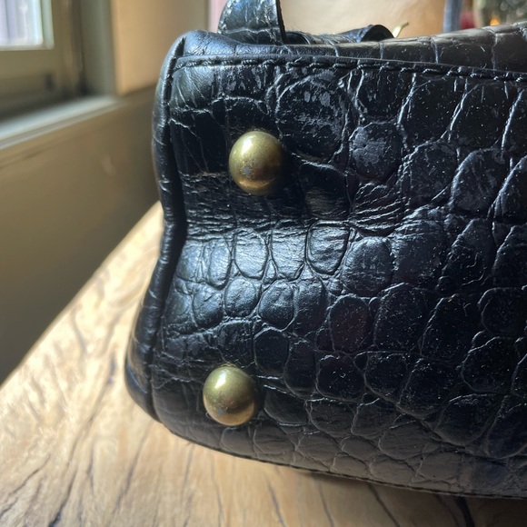 Banana Republic Leather Satchel Bag in Black Crocodile Pattern Brass Details - Picture 8 of 14